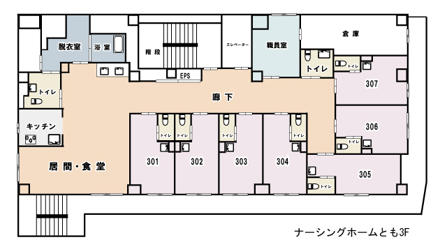 「ナーシングホームとも3F」平面図